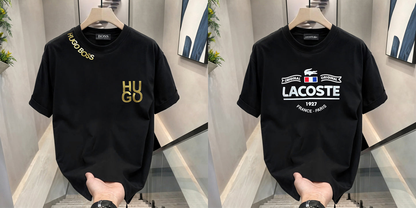 Men's Brand Premium Selling T-Shirt (BD-HB Gold + Lacoste France)