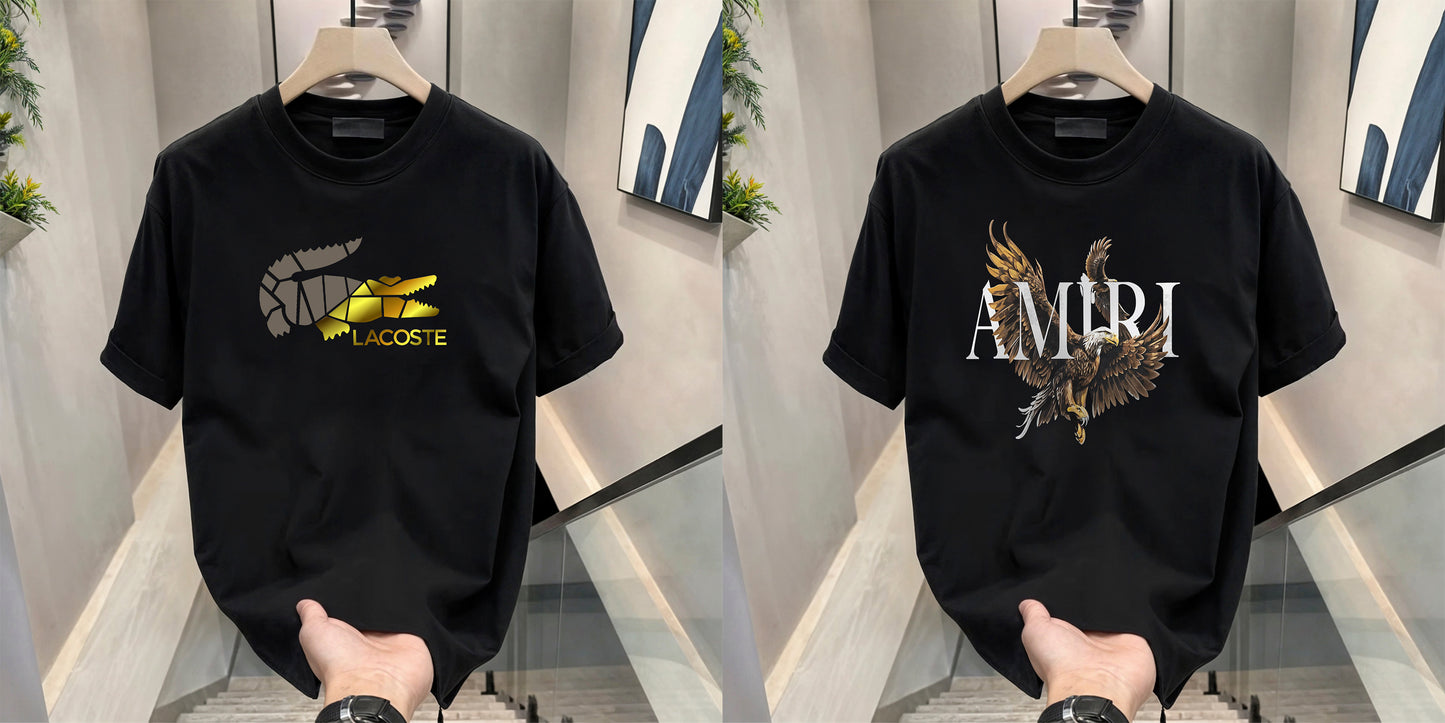 Men's Brand Premium Selling T-Shirt (BD-AMIRI+LACOSTE GOLD)