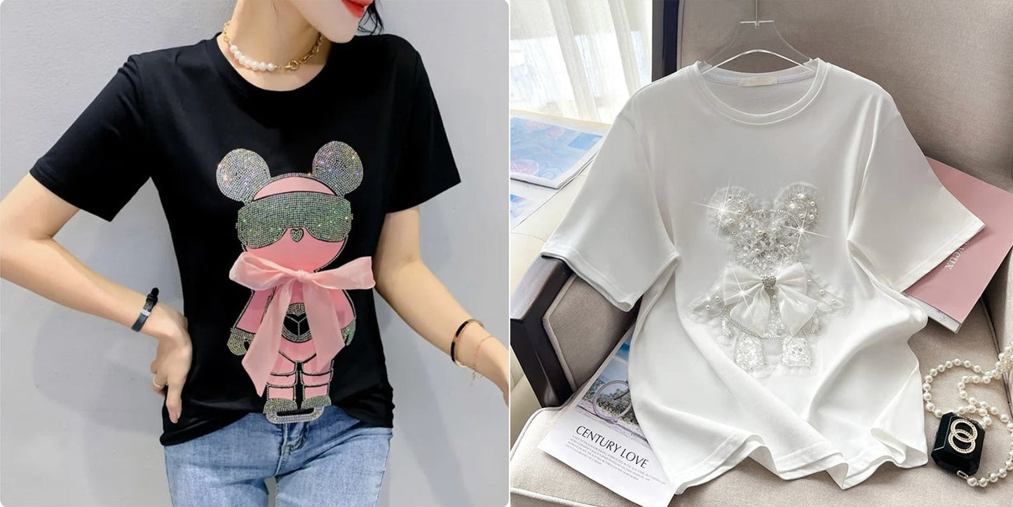 Imported Women T-Shirt (Bow Bear + White Bear)