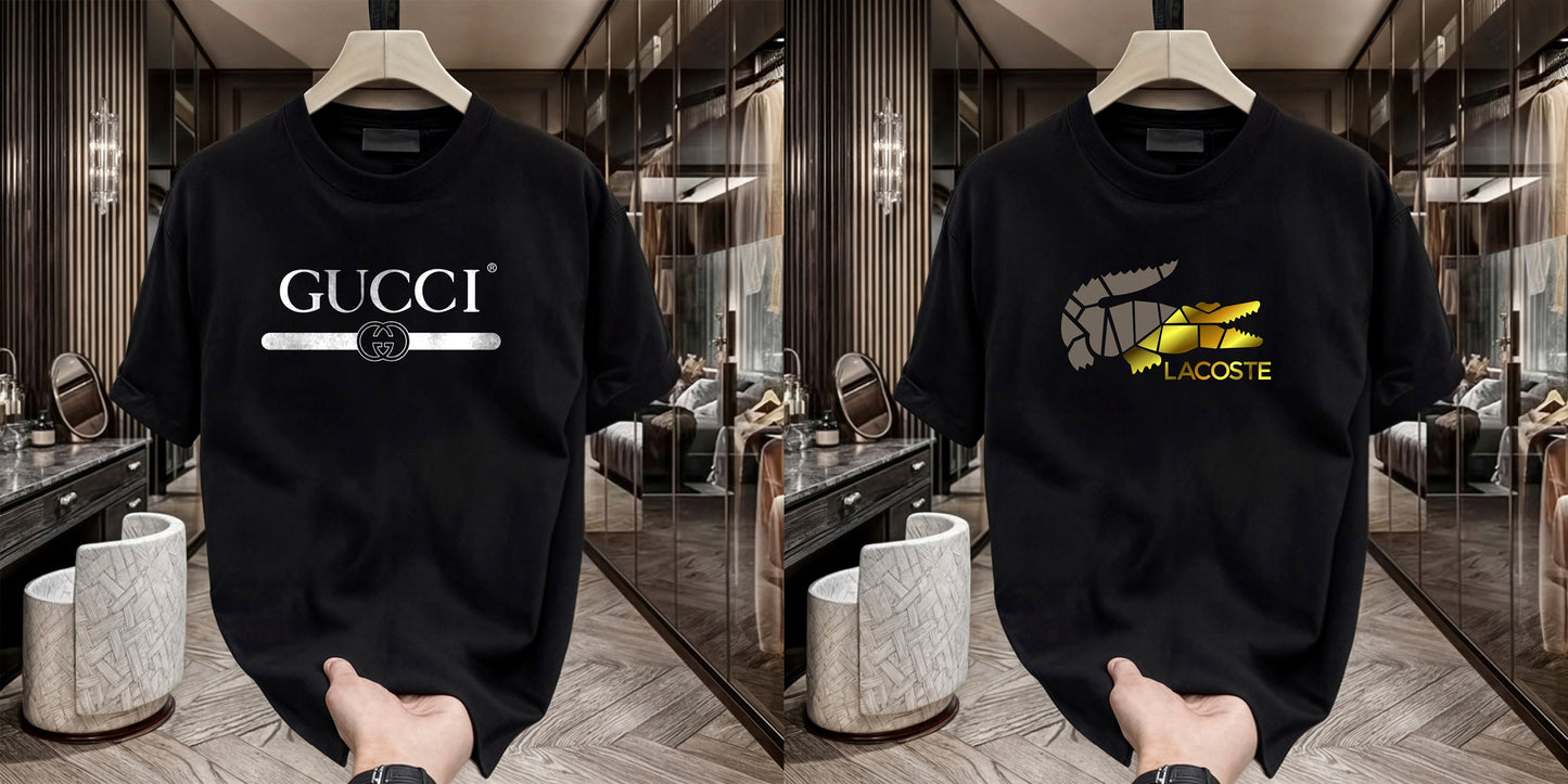 Men's Brand Premium Selling T-Shirt (BD-GUCCI+LACOSTE GOLD)