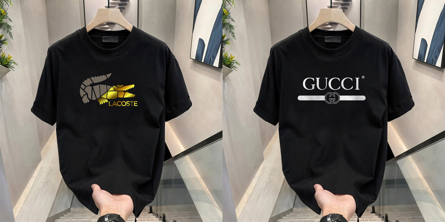Men's Brand Premium Selling T-Shirt (BD-LACOSTE GOLD+GUCCI)