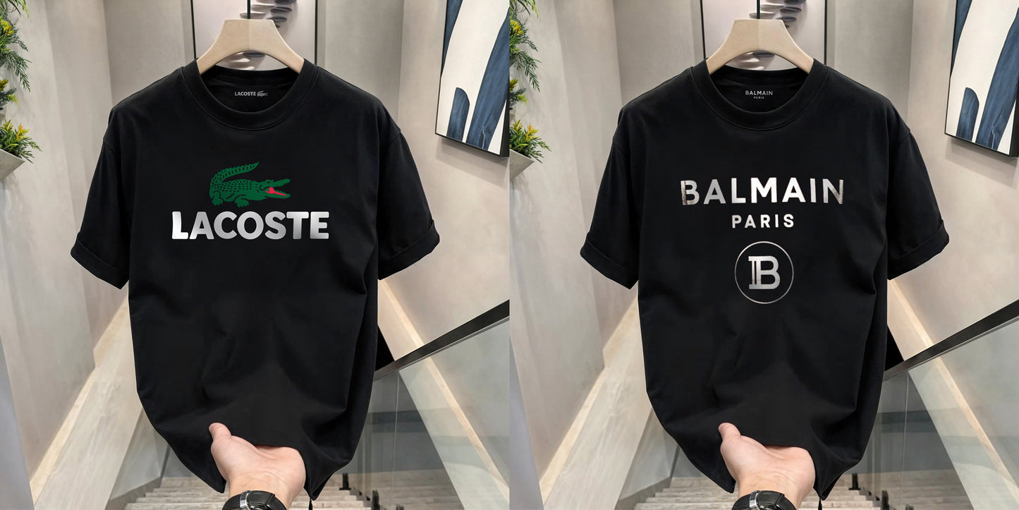 Men's Premium Selling T-Shirts (BD-LACOSTE+BALMAIN SILVER)