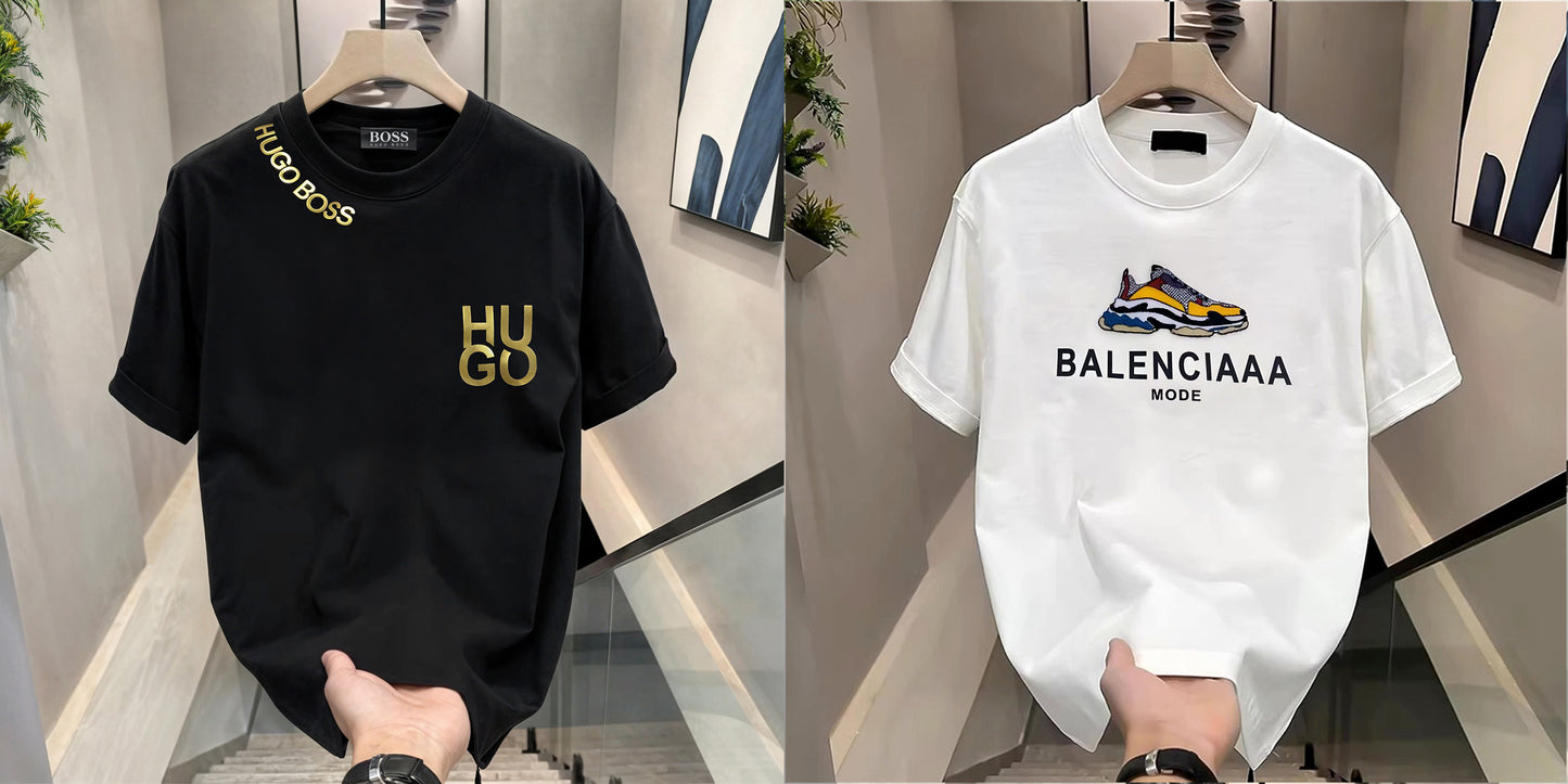 Men's Brand Premium Selling T-Shirt (BD-HB Gold +BALENCIAAA MODE)
