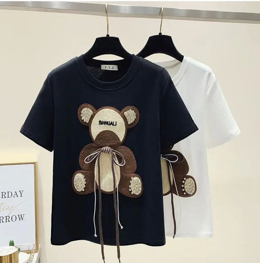Imported Women T-Shirt (Sky Blue Bear + Brown Bear)