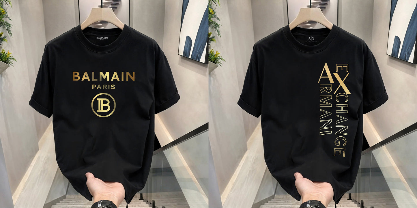 Men's Premium Selling T-Shirts (BD-BALMAIN GOLD+ ARMANI EXCHANGE)
