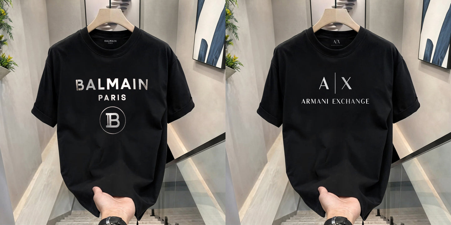 Men's Premium Selling T-Shirts (BD-BALMAIN SILVER+ AX WHITE)