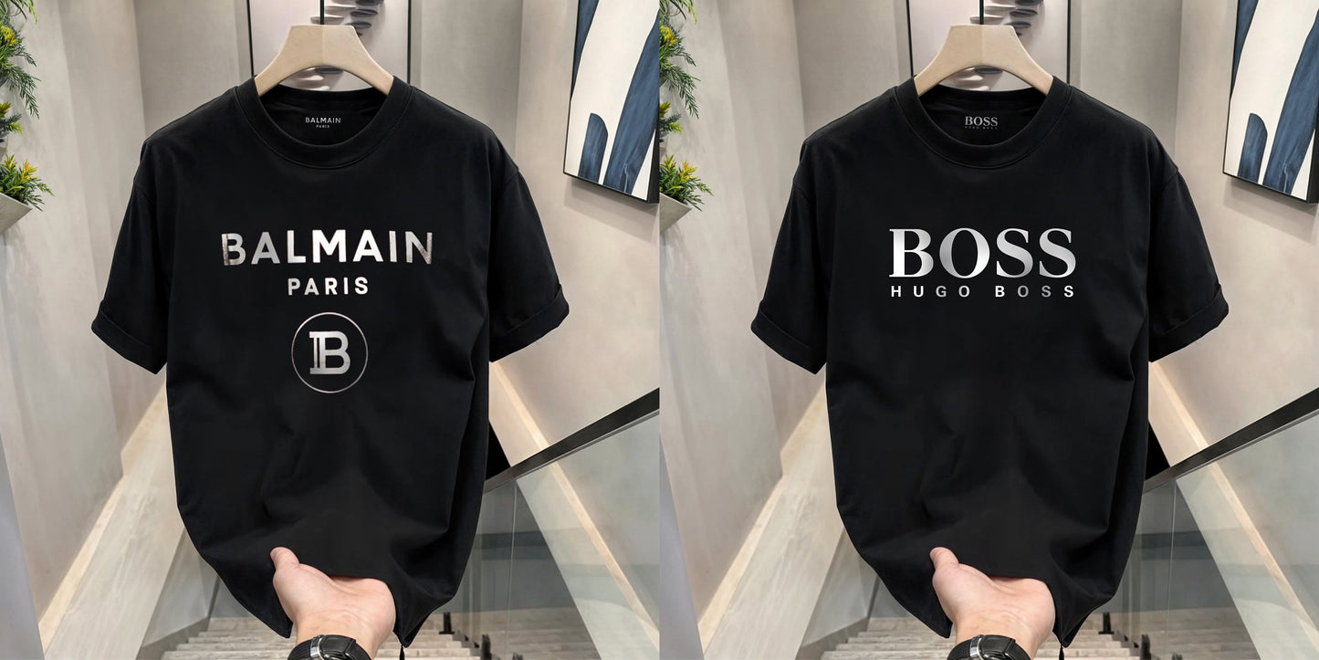 Men's Premium Selling T-Shirts (BD-BALMAIN SILVER+ HUGO BOSS)