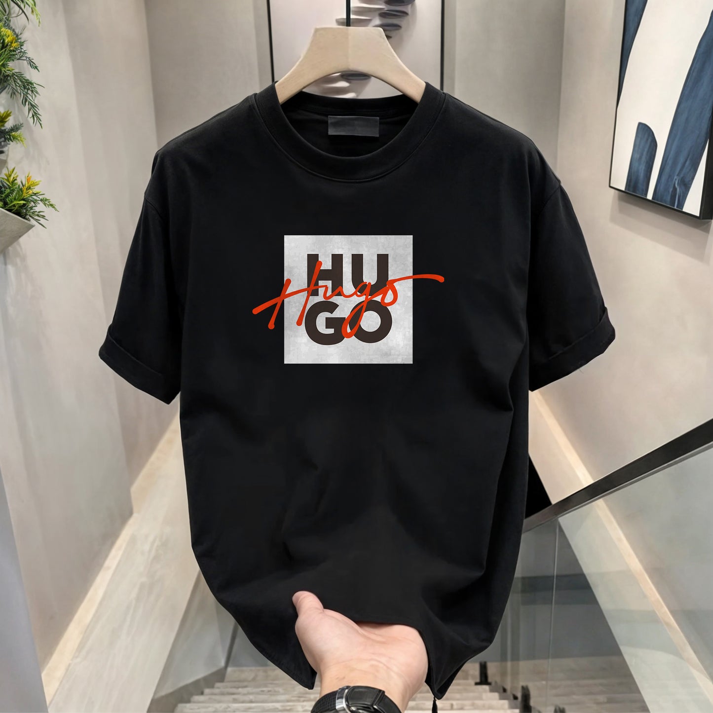 Men's Brand Premium Selling T-Shirt (BD-HUGO RED+LACOSTE GOLD)