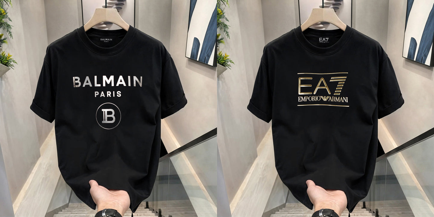 Premium Selling T-Shirts (BD-BALMAIN SILVER+ EA7)