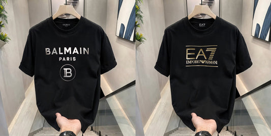Premium Selling T-Shirts (BD-BALMAIN SILVER+ EA7)