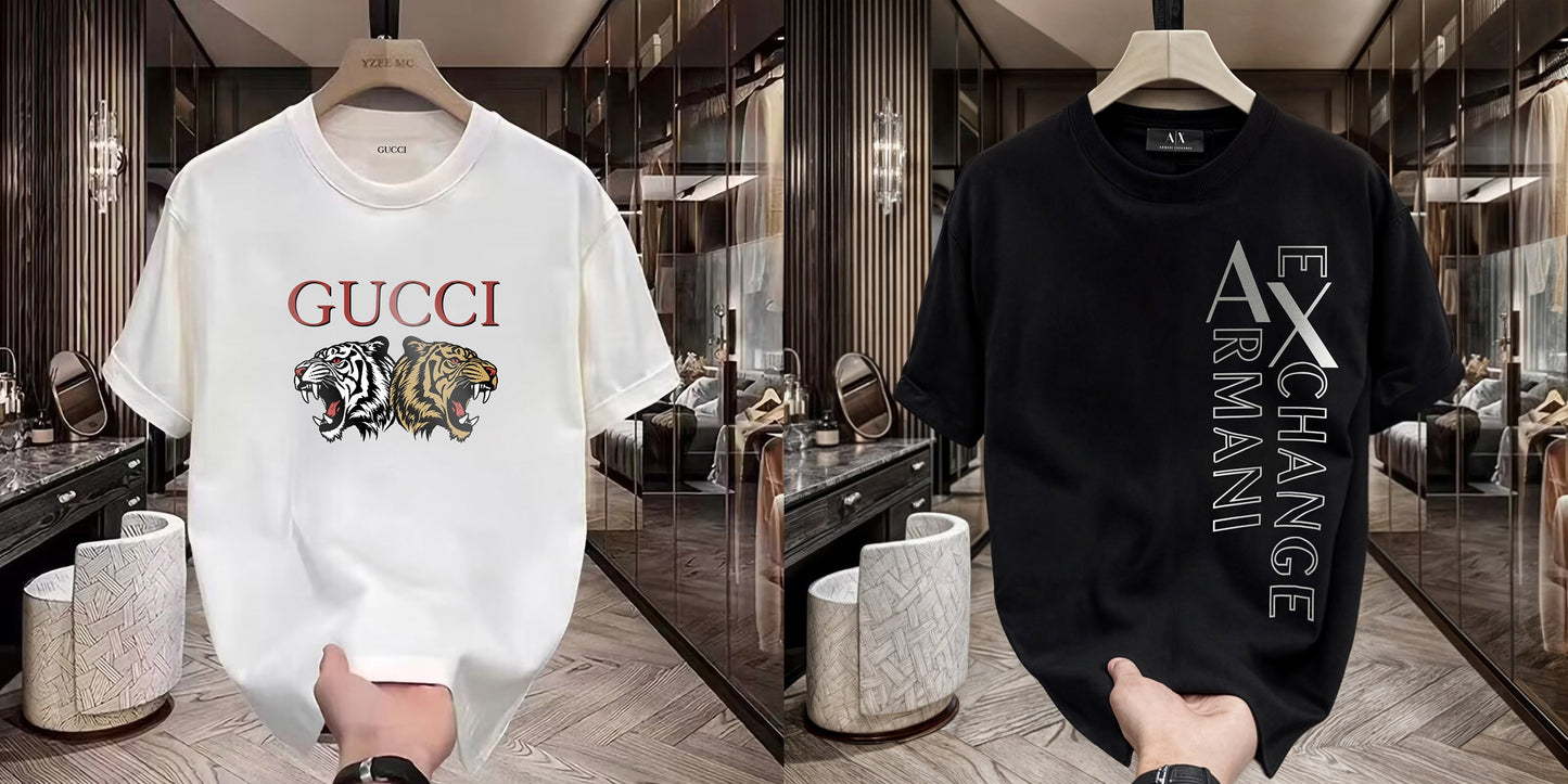 Men's Premium Selling T-Shirts (BD-GUCCI TIGER+ARMANI EXCHANGE SILVER)
