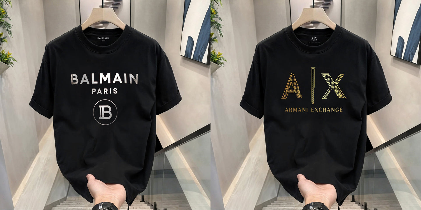 Men's Premium Selling T-Shirts (BD-Balmain Silver + AX Gold)
