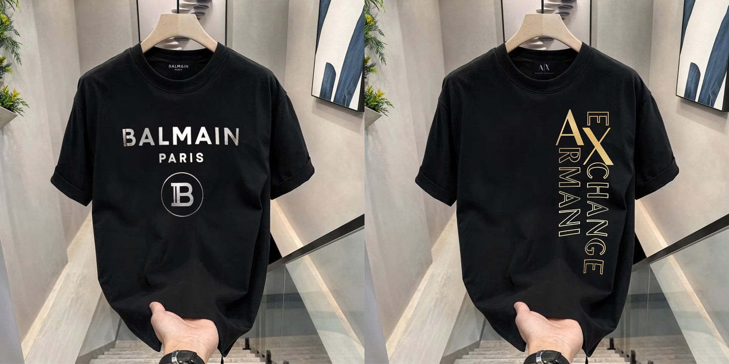 Men's Premium Selling T-Shirts (BD-Balmain Silver + Armani Exchange)