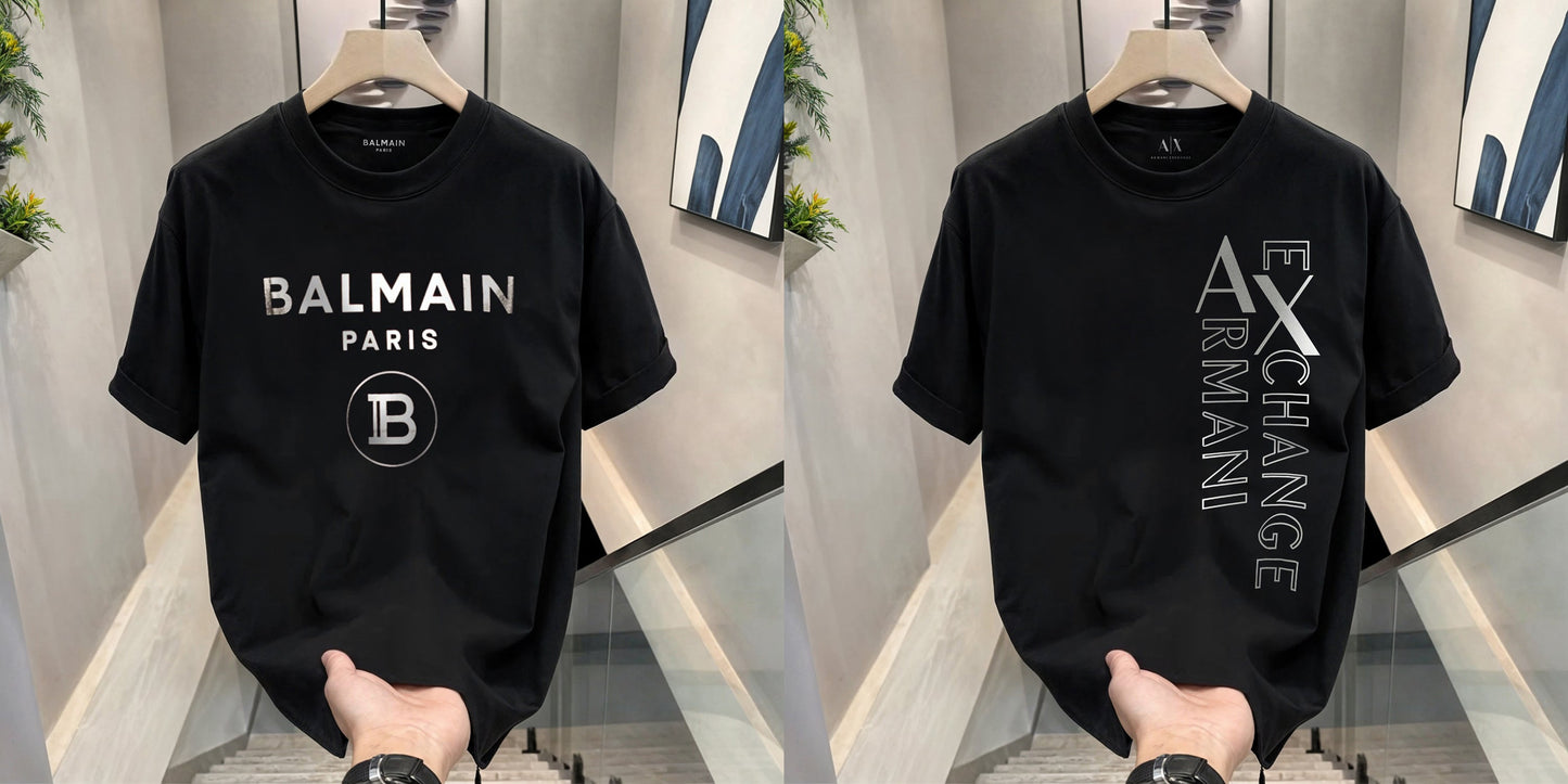 Men's Premium Selling T-Shirts (BD-Balmain Silver + Armani Exchange Silver)