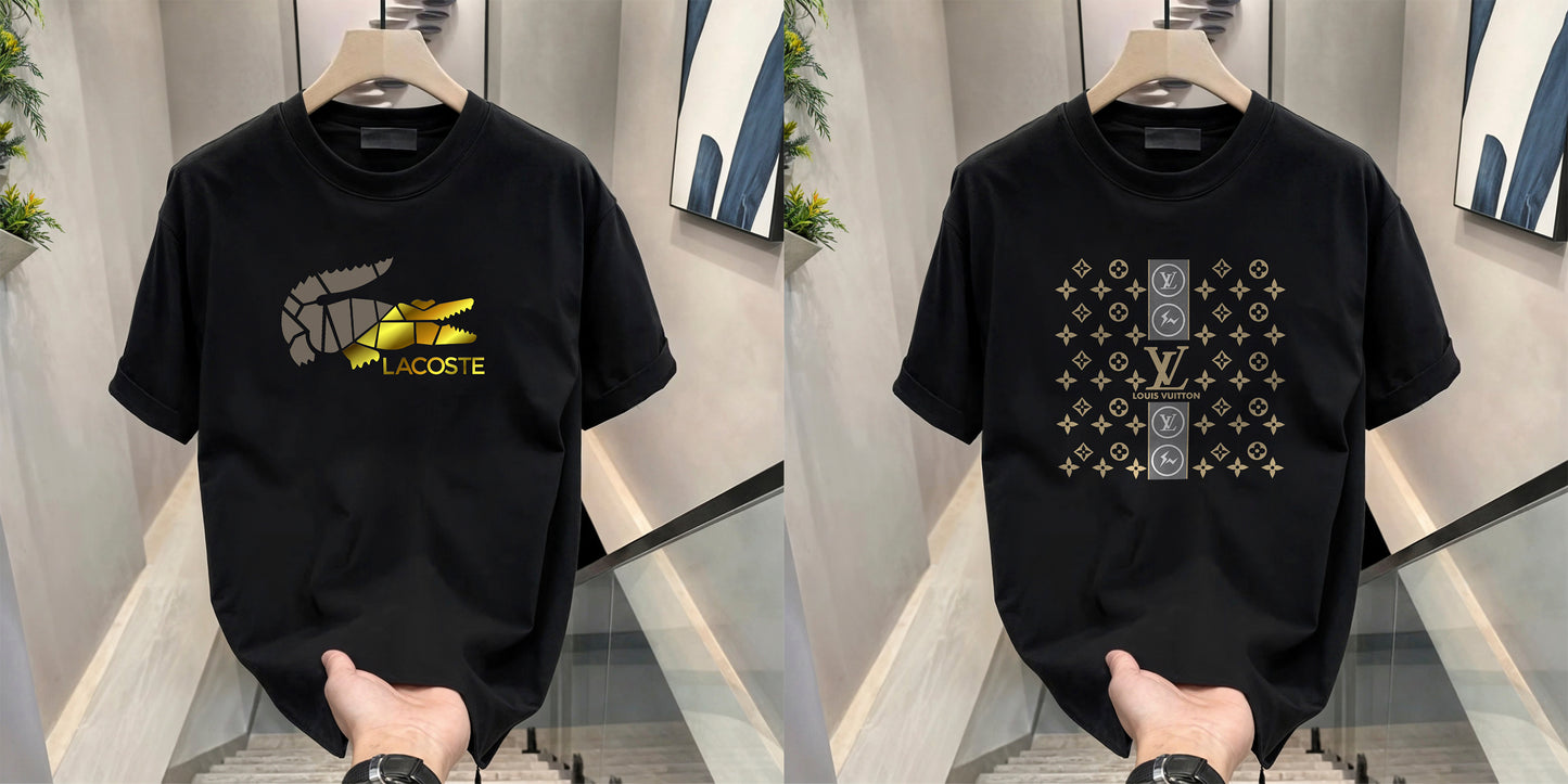Men's Brand Premium Selling T-Shirt (BD-LACOSTE GOLD+LV STARS)