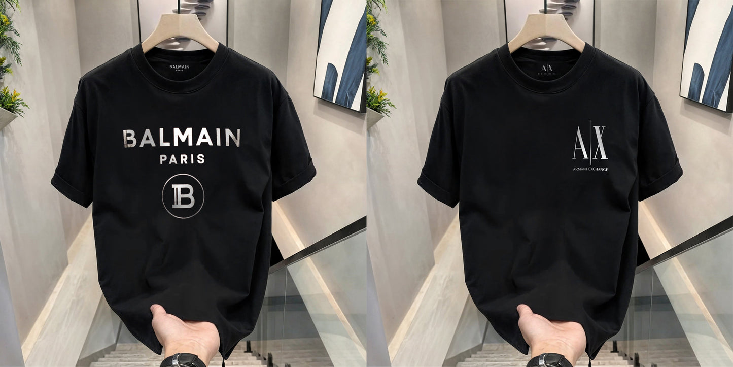 Men's Premium Selling T-Shirts (BD-Balmain Silver + Small AX White)