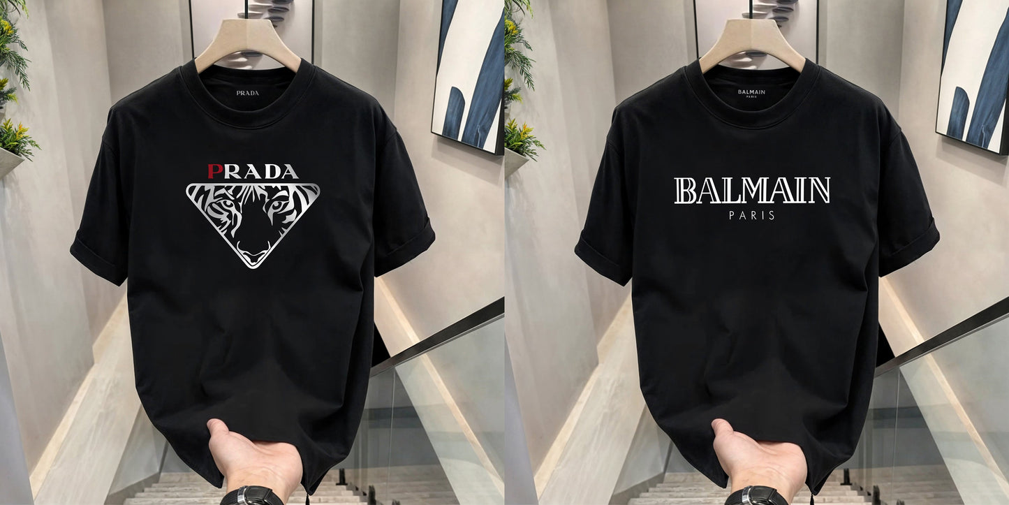 Men's Premium Selling T-Shirts (BD-Prada+ Balmain White)
