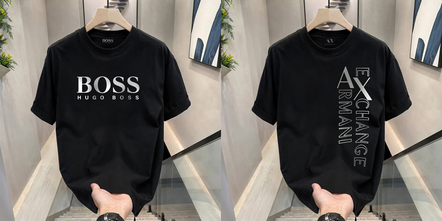 Men's Premium Selling T-Shirts (BD-HUGO Boss+Armani Exchange Silver)