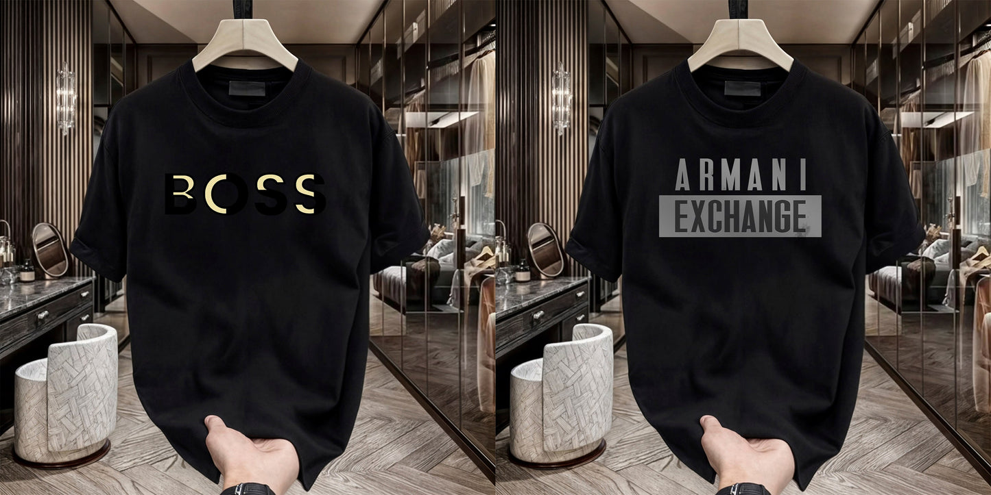 Men's Brand Premium Selling T-Shirt (BD-GOLD BOSS+ARMANI GREY)