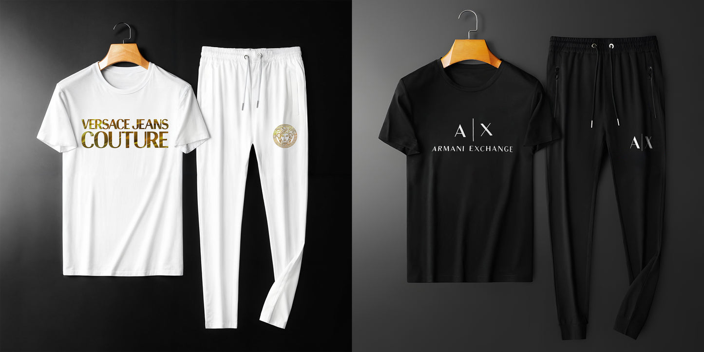 Men's Premium Selling Combo Co-ords (BD-VERSACE C-SET WHITE + AX WHITE C-SET BLACK)