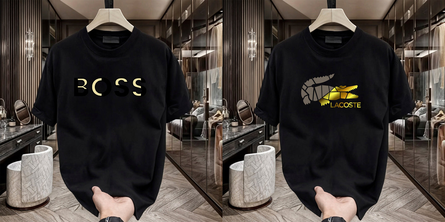 Men's Brand Premium Selling T-Shirt (BD-GOLD BOSS+LACOSTE GOLD)