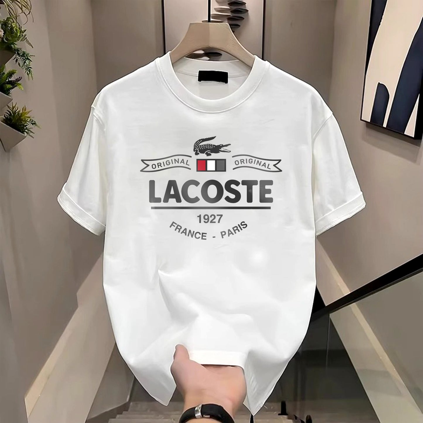 Men's Brand Premium Selling T-Shirt (BD-LACOSTE PARIS+HUGO RED)