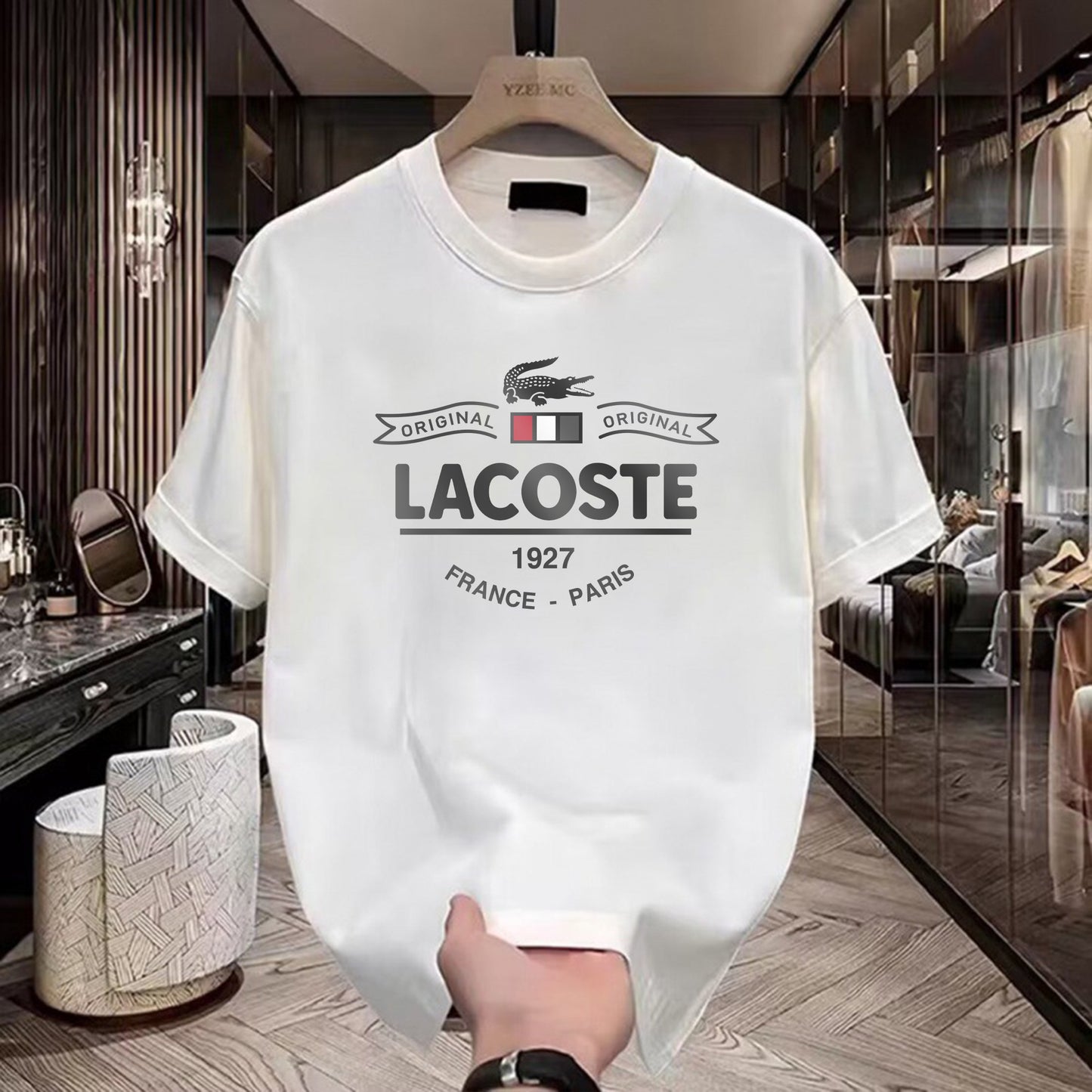 Men's Brand Premium Selling T-Shirt (BD-LACOSTE PARIS+ARMANI GREY)