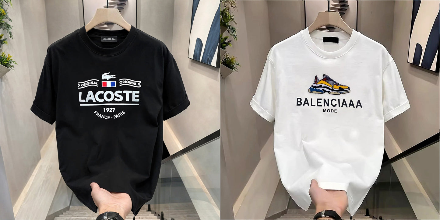 Men's Brand Premium Selling T-Shirt (BD-LACOSTE France+ BALENCIAAA MODE)