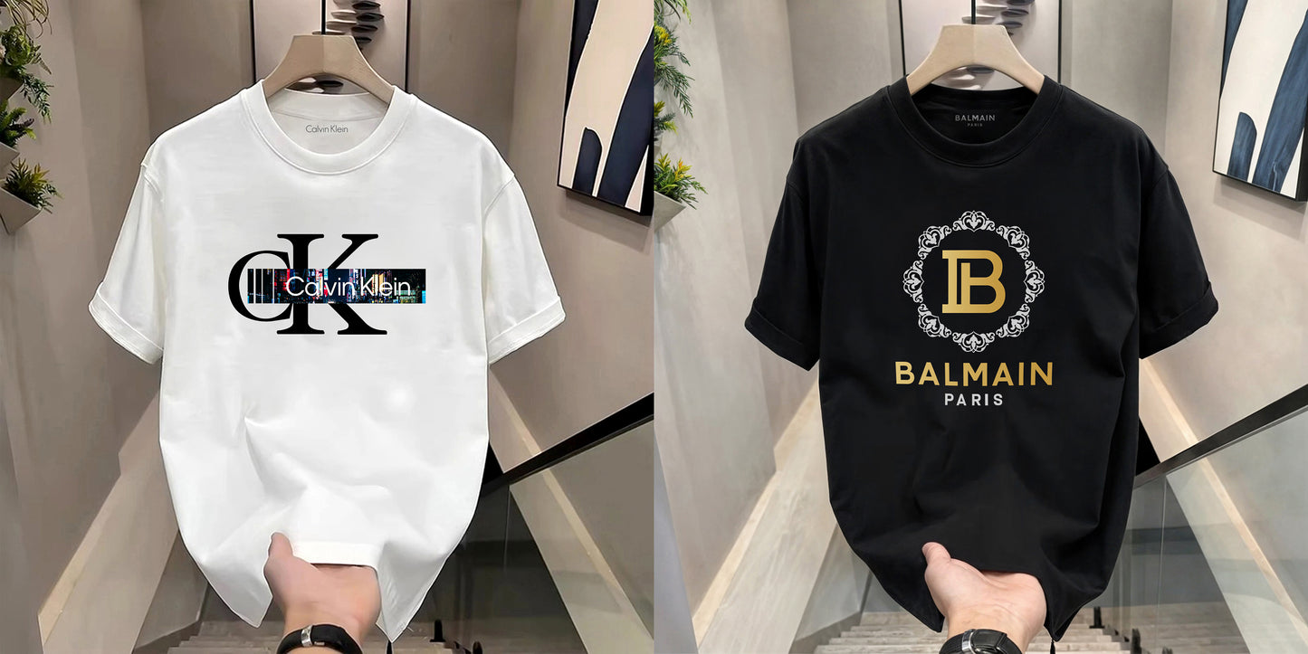 Men's Premium Selling T-Shirts (BD- CK BLACK + BALMAIN ROYAL)
