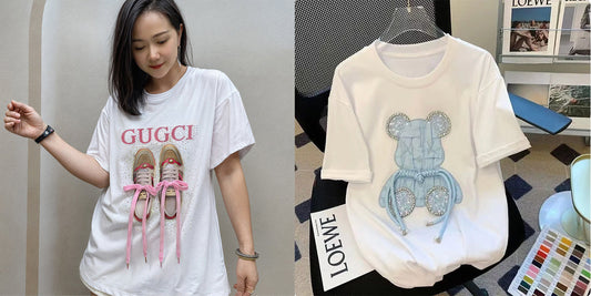 Imported Women T-Shirt (Sky Blue Bear + Gugci)