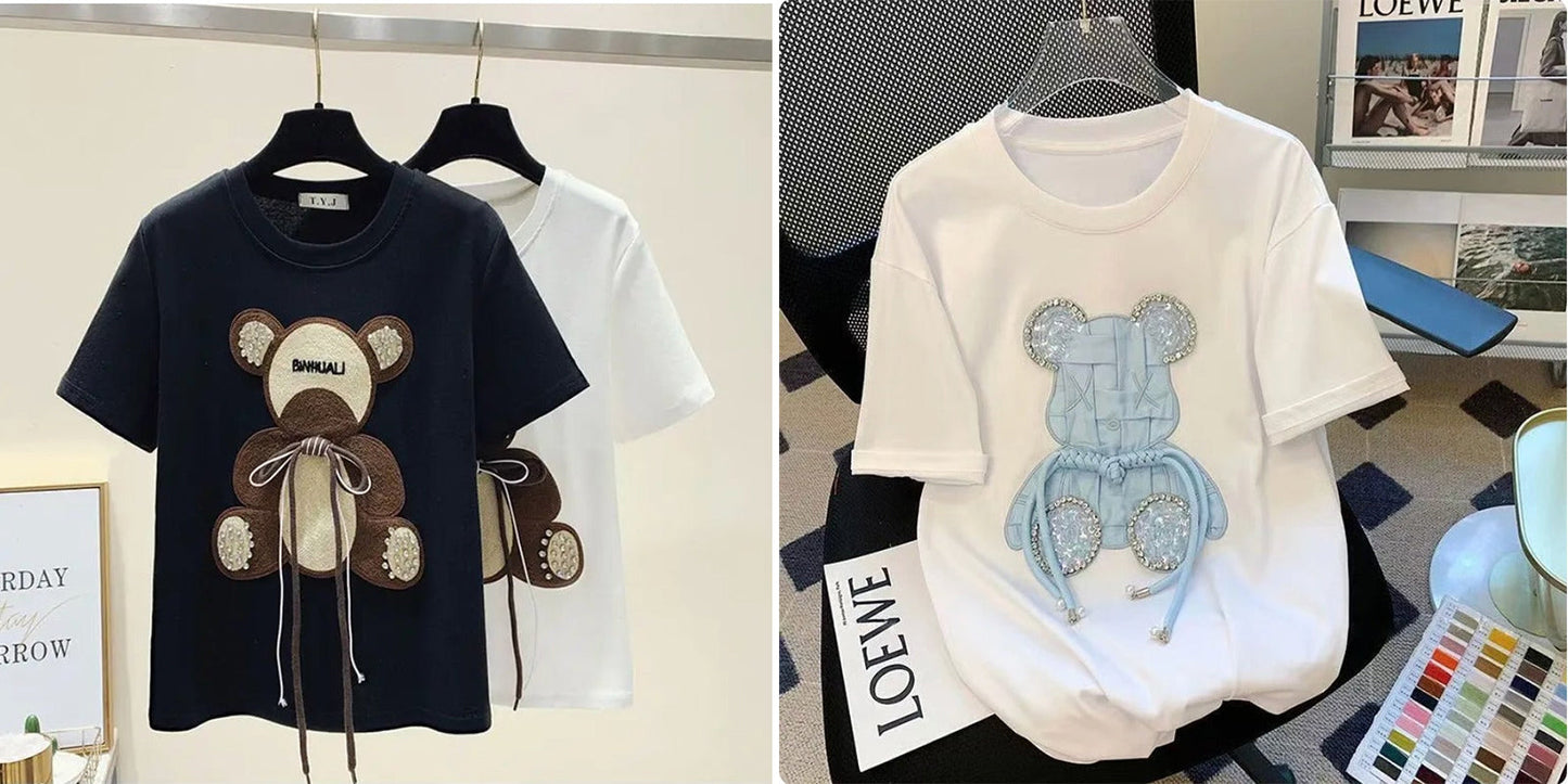 Imported Women T-Shirt (Sky Blue Bear + Brown Bear)