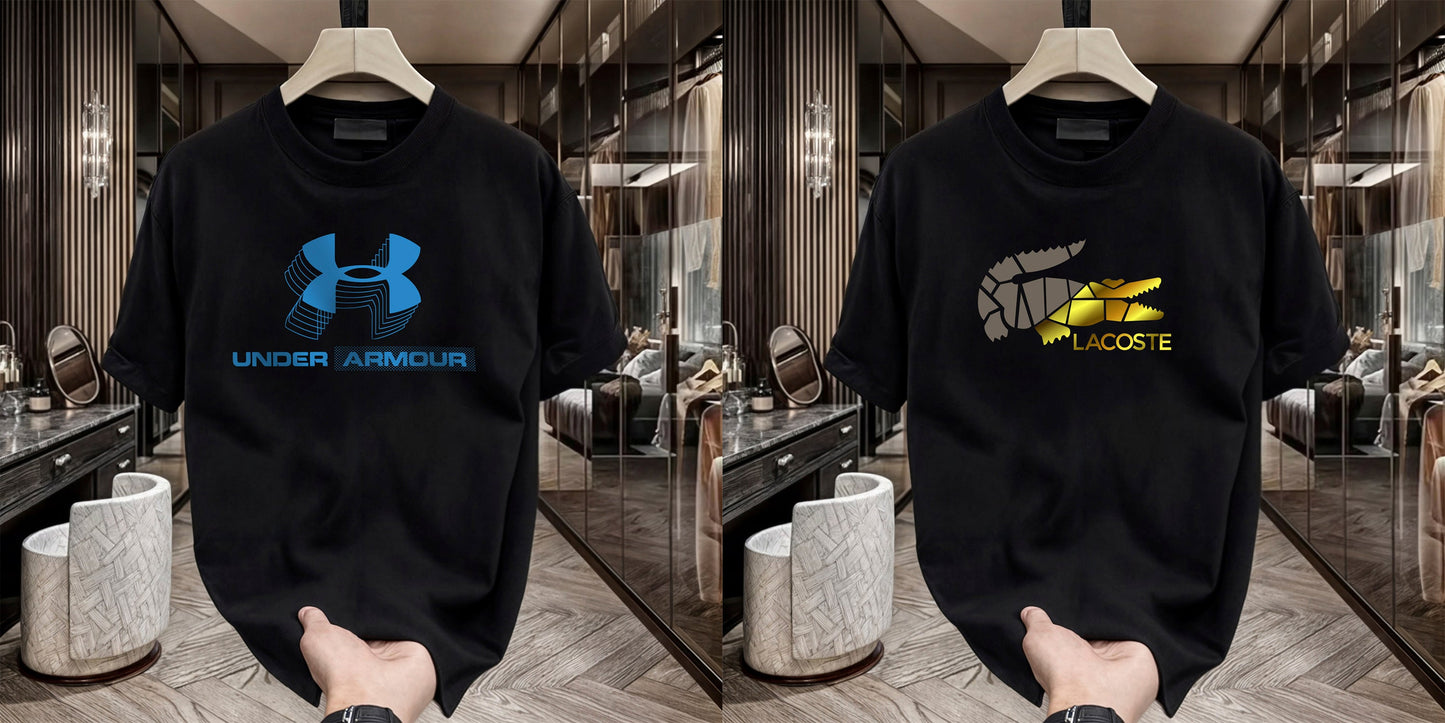 Men's Brand Premium Selling T-Shirt (BD-LACOSTE GOLD+BLUE ARMOUR)