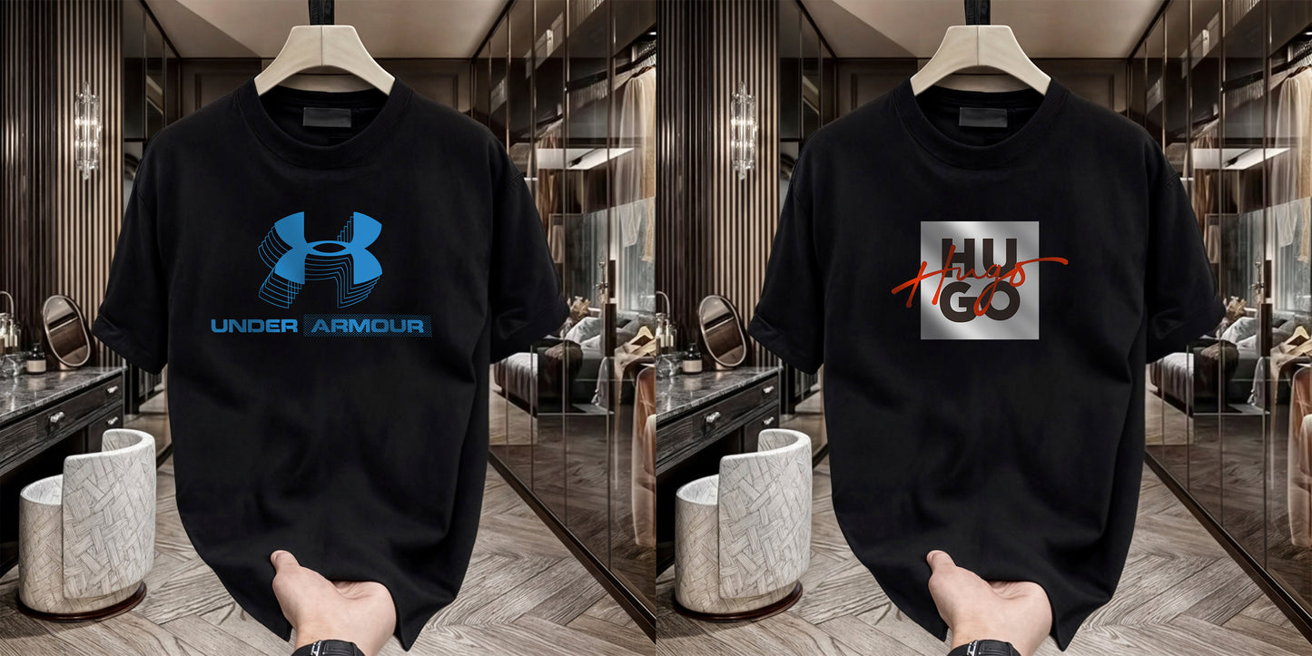 Men's Brand Premium Selling T-Shirt (BD-BLUE ARMOUR+HUGO RED)