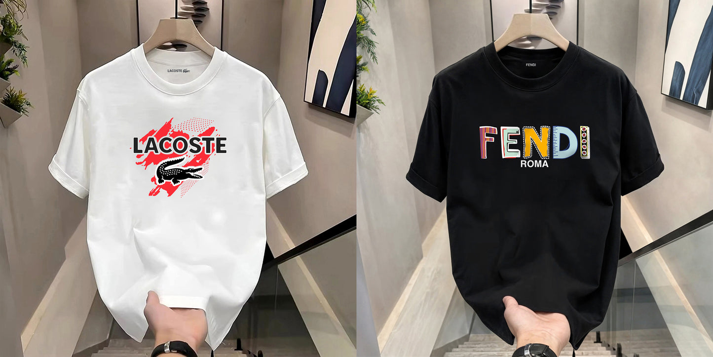 Men's Premium Selling T-Shirts (BD-LACOSTE RED + FENDI COLORFUL)