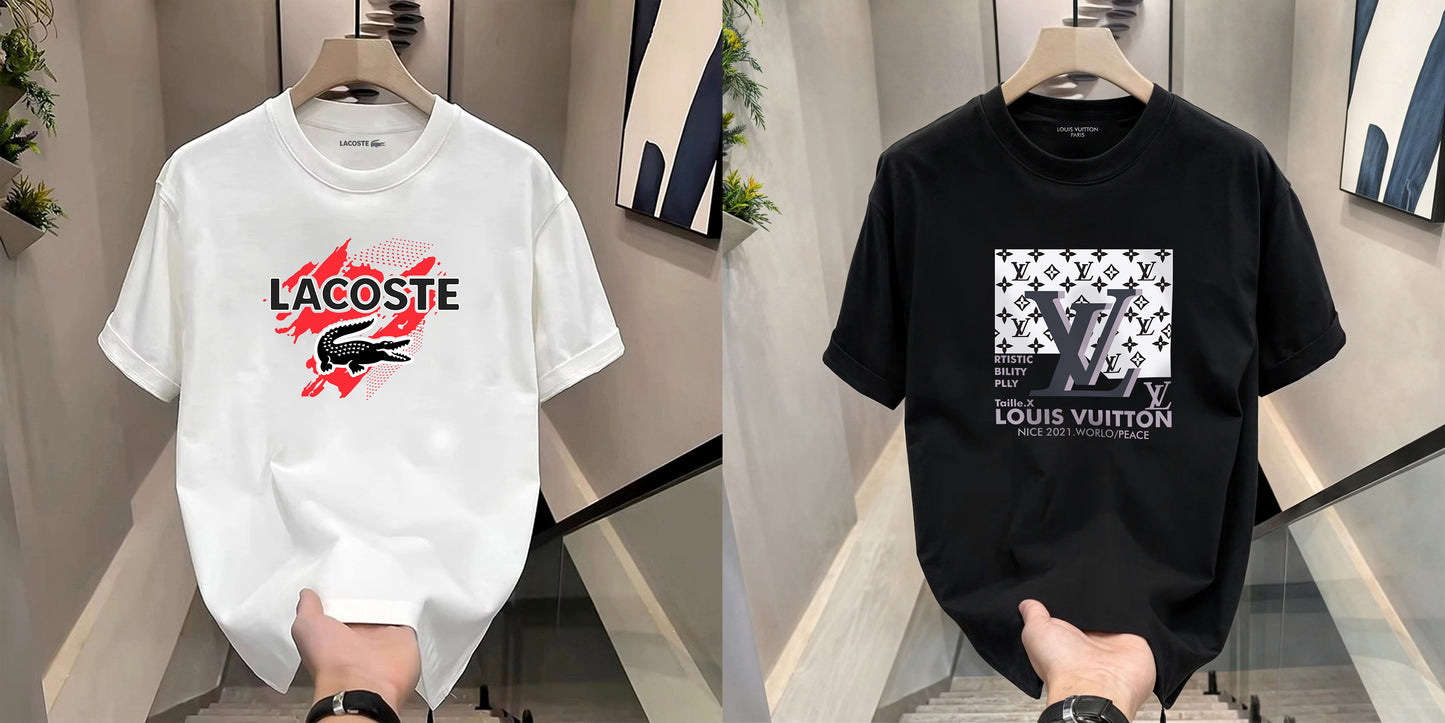 Men's Premium Selling T-Shirts (BD-LACOSTE RED + LV GREY)