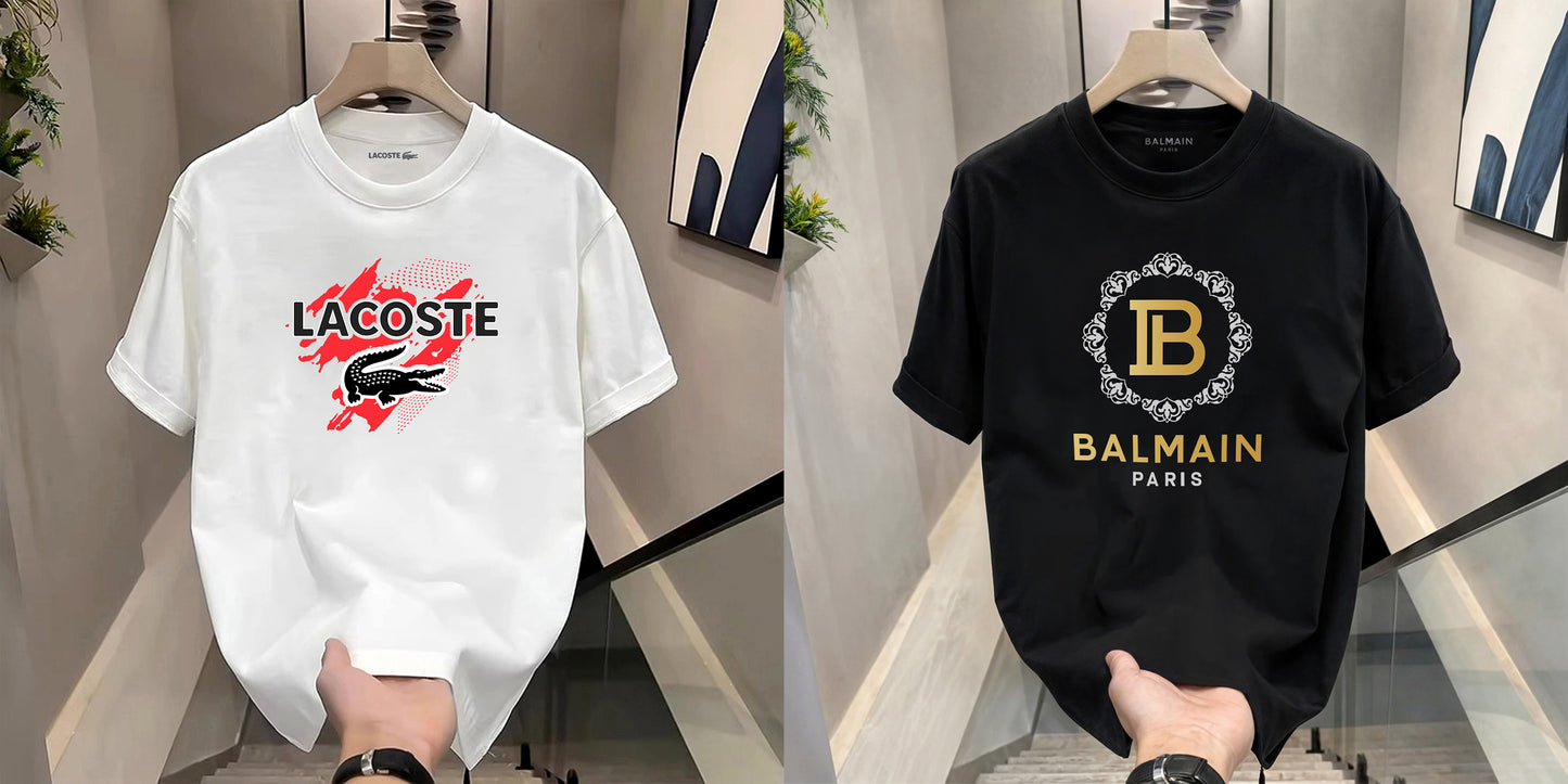 Men's Premium Selling T-Shirts (BD-LACOSTE RED + BALMAIN ROYAL)