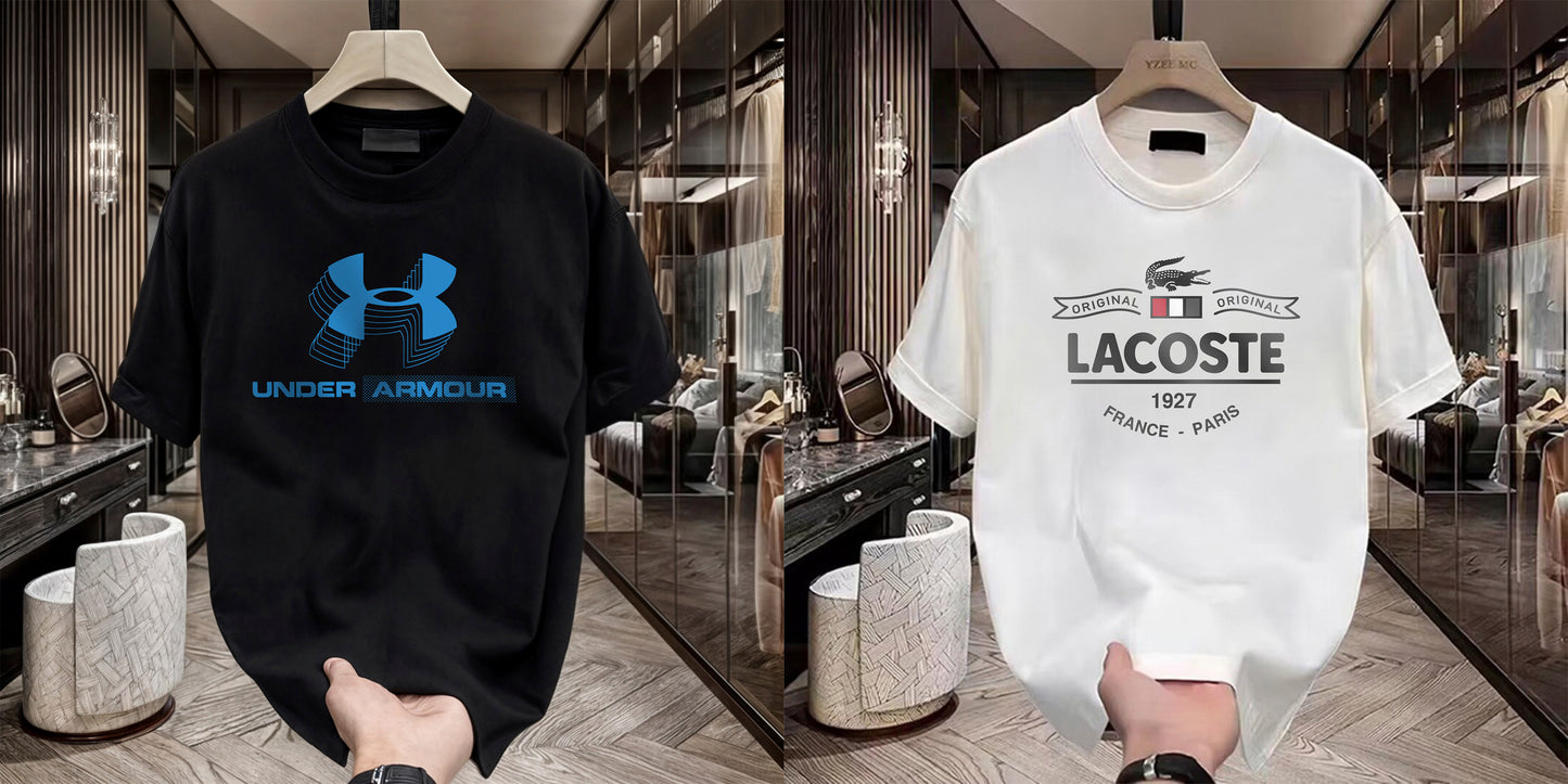 Men's Brand Premium Selling T-Shirt (BD-BLUE ARMOUR+LACOSTE PARIS)
