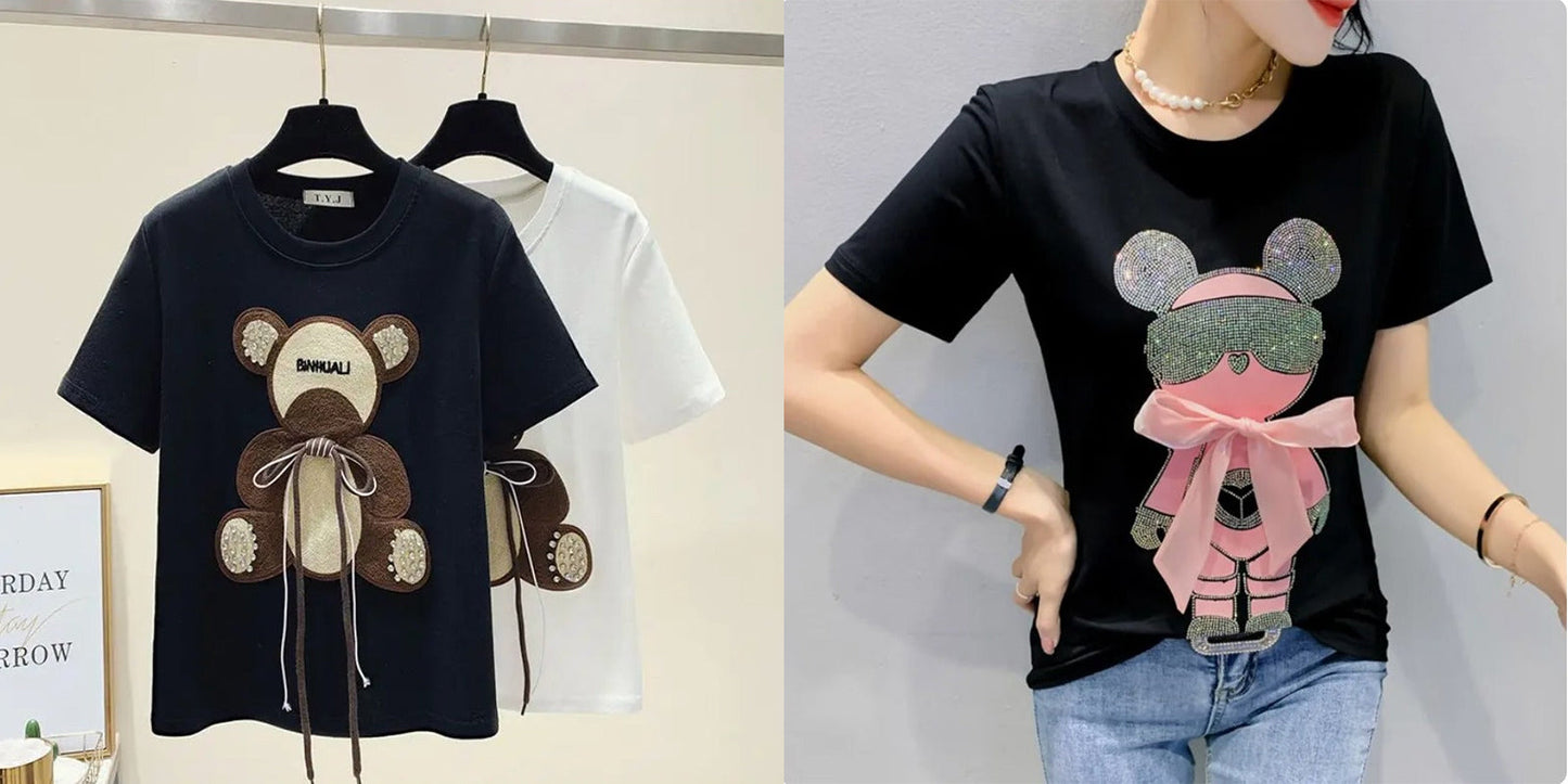 Imported Women T-Shirt (Brown Bear + Bow Bear)