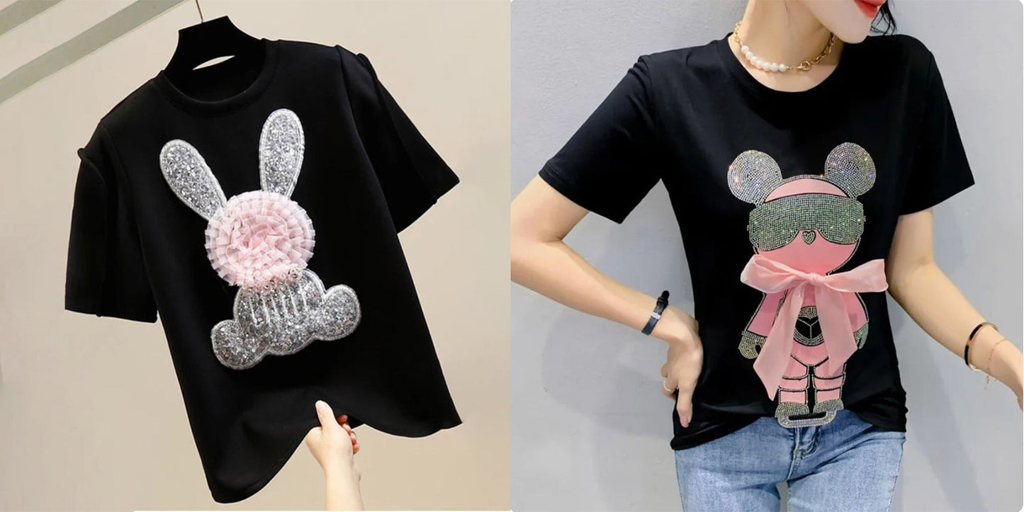 Imported Women T-Shirt (Silver Bear Black + Bow Bear)