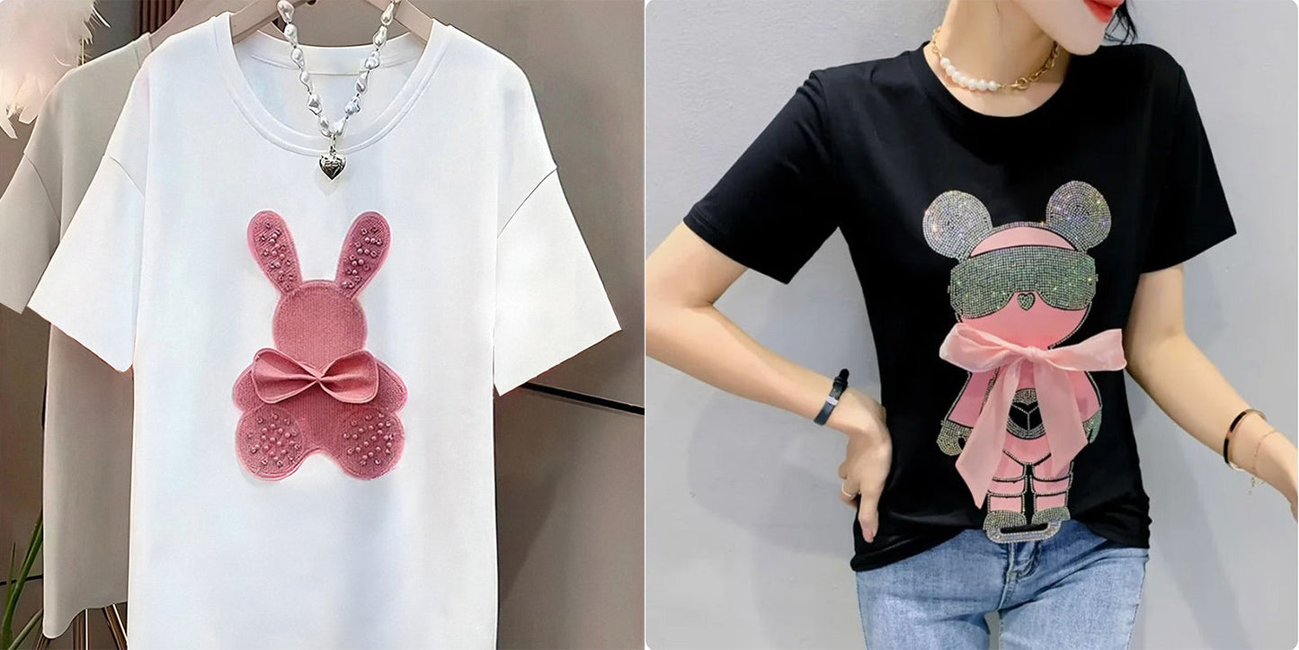 Imported Women T-Shirt (Pink Bear + Bow Bear)