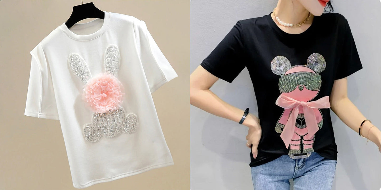 Imported Women T-Shirt (Silver Bear White+ Bow Bear)