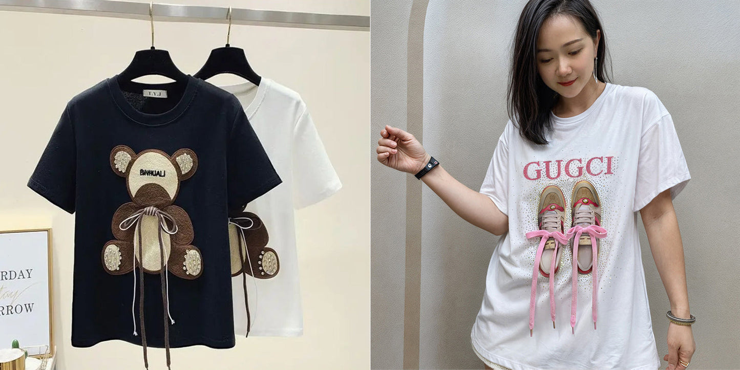 Imported Women T-Shirt (Brown Bear + Gugci)