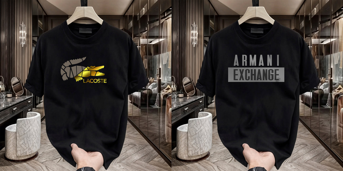 Men's Brand Premium Selling T-Shirt (BD-LACOSTE GOLD+ARMANI GREY)