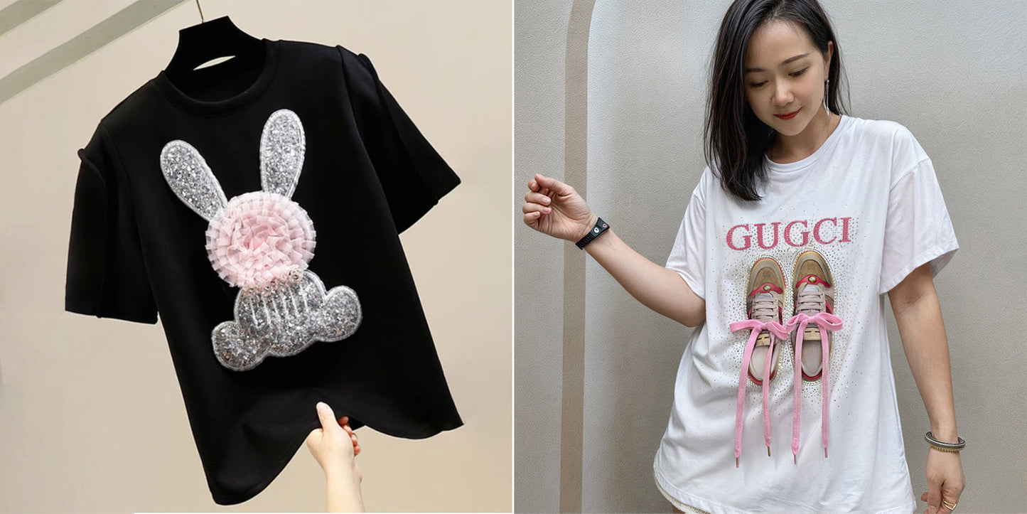 Imported Women T-Shirt (Silver Bear Black + Gugci)