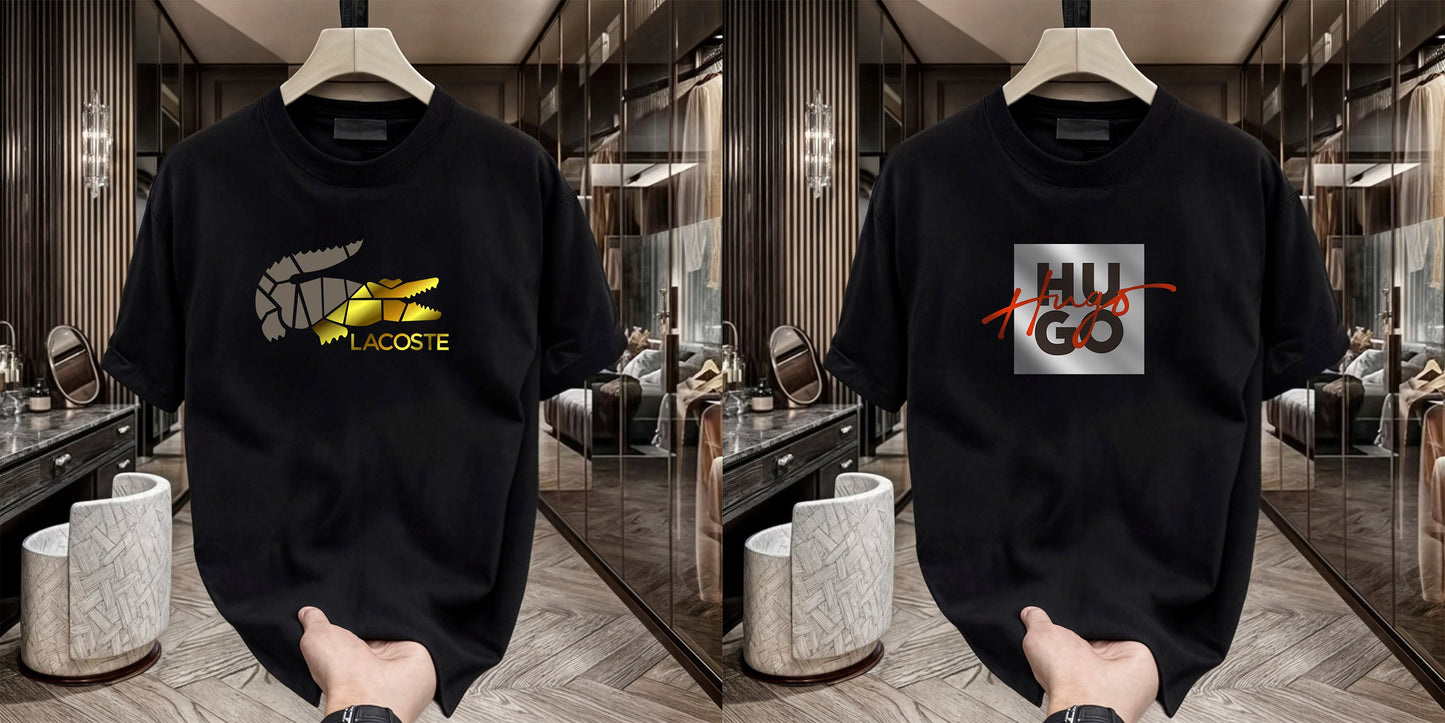 Men's Brand Premium Selling T-Shirt (BD-LACOSTE GOLD+HUGO RED)