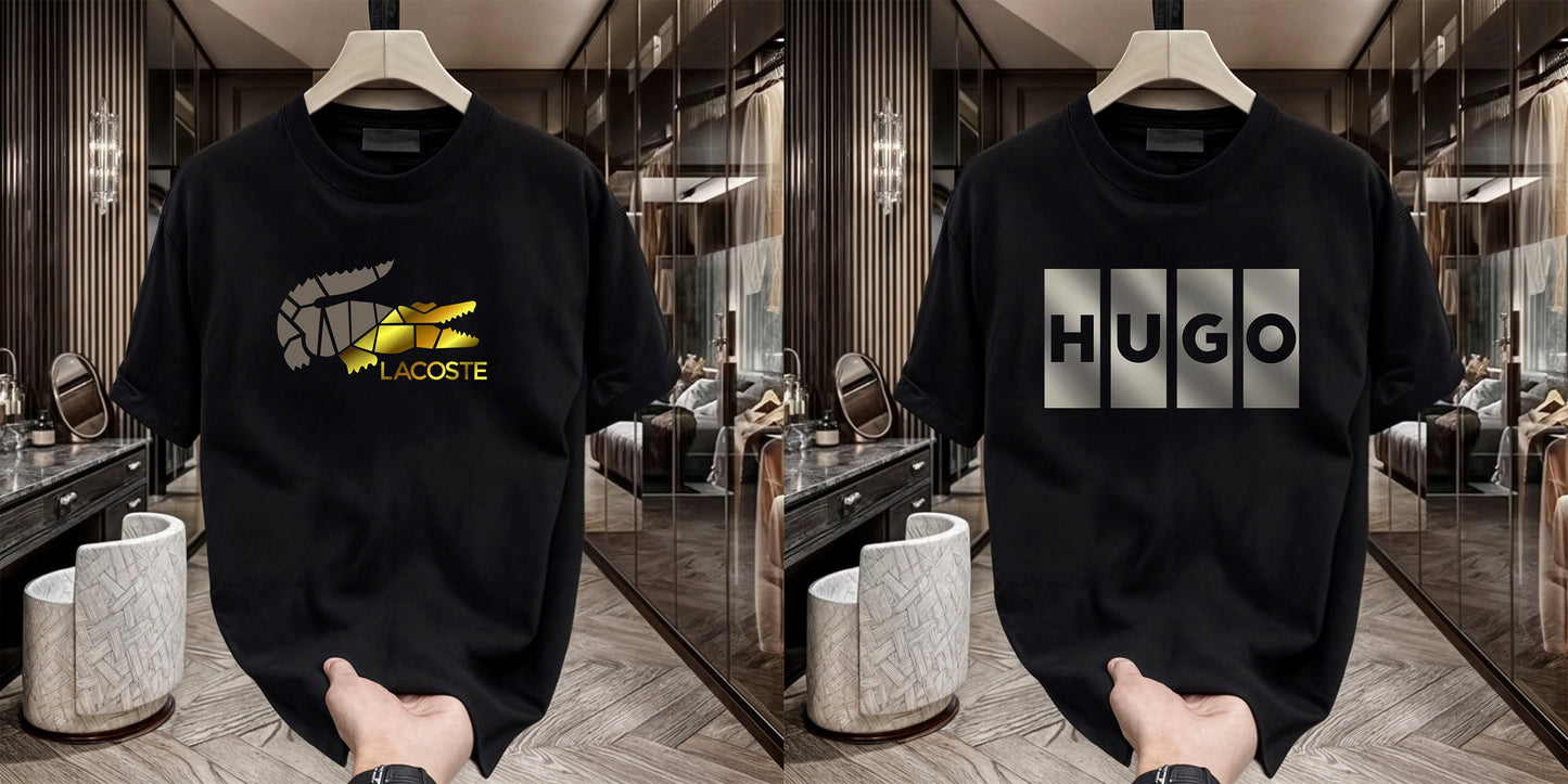 Men's Brand Premium Selling T-Shirt (BD-LACOSTE GOLD+HUGO BOX)