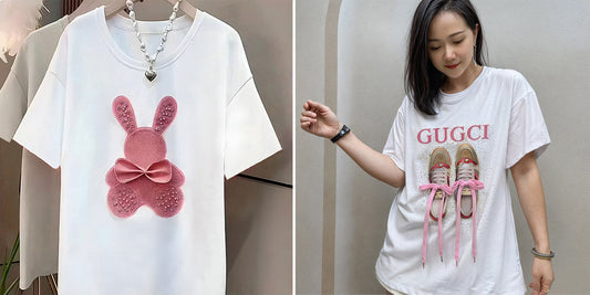Imported Women T-Shirt (Pink Bear + Gugci)