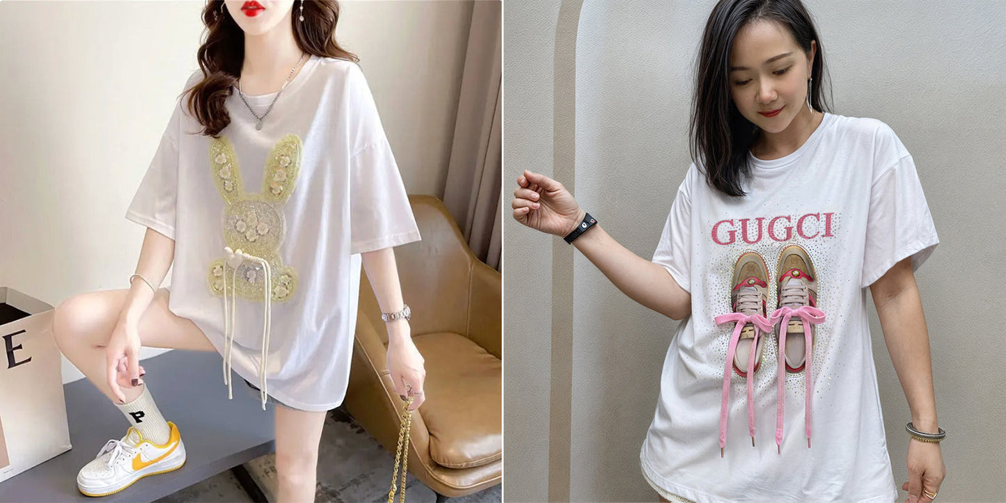 Imported Women T-Shirt (Yellow Flower Bear + Gugci)