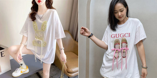 Imported Women T-Shirt (Yellow Flower Bear + Gugci)