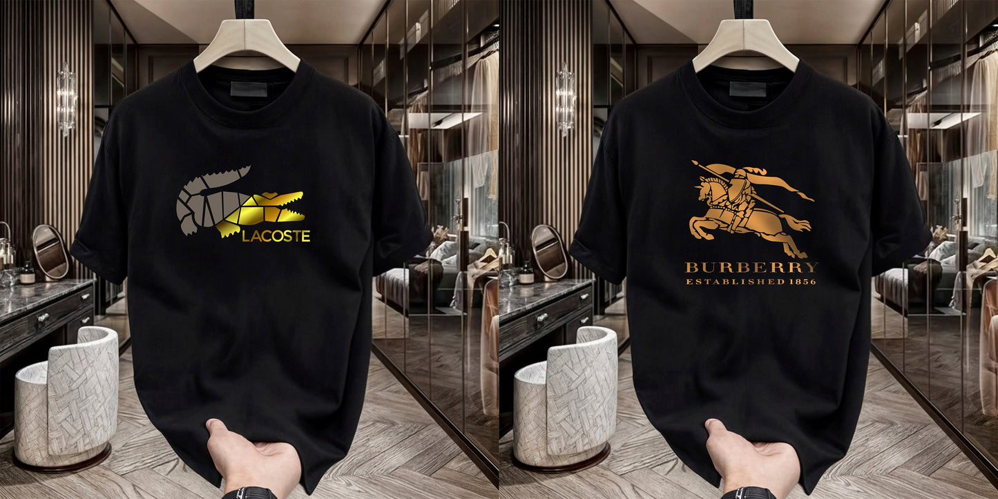 Men's Brand Premium Selling T-Shirt (BD-BURBERRY GOLD+LACOSTE GOLD